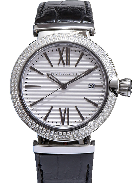 Montre mécanique automatique pour homme Bvlgari collection Lvcea 102411 LU40C6SLD avec boîtier en acier inoxydable serti de diamants