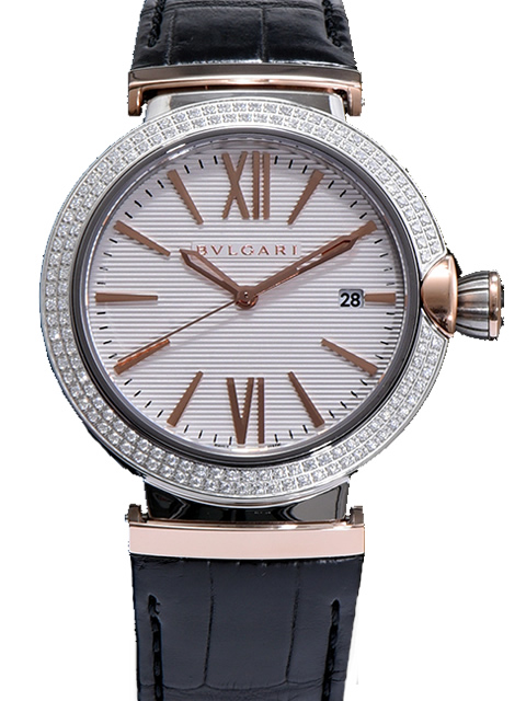 Montre pour femme Bvlgari Creative Jewellery collection 102571 LU40C6SSPGLD, boîtier en acier inoxydable serti de diamants, maillons en or rose 18K