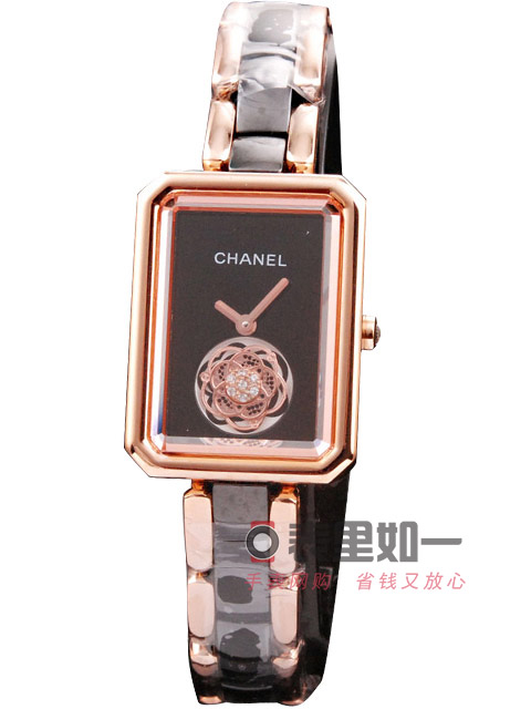 Chanel Premiere ceramic quartz women's watch, rose gold with black dial 33*25*8mm