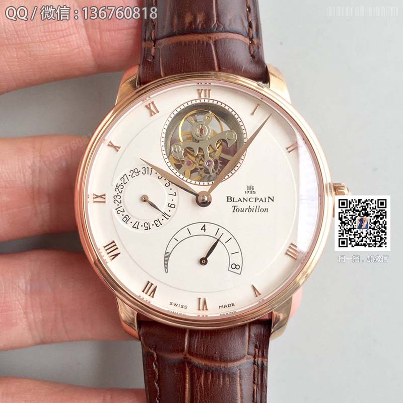 JB Blancpain Villeret series 6900-3430-55b tourbillon men's watch