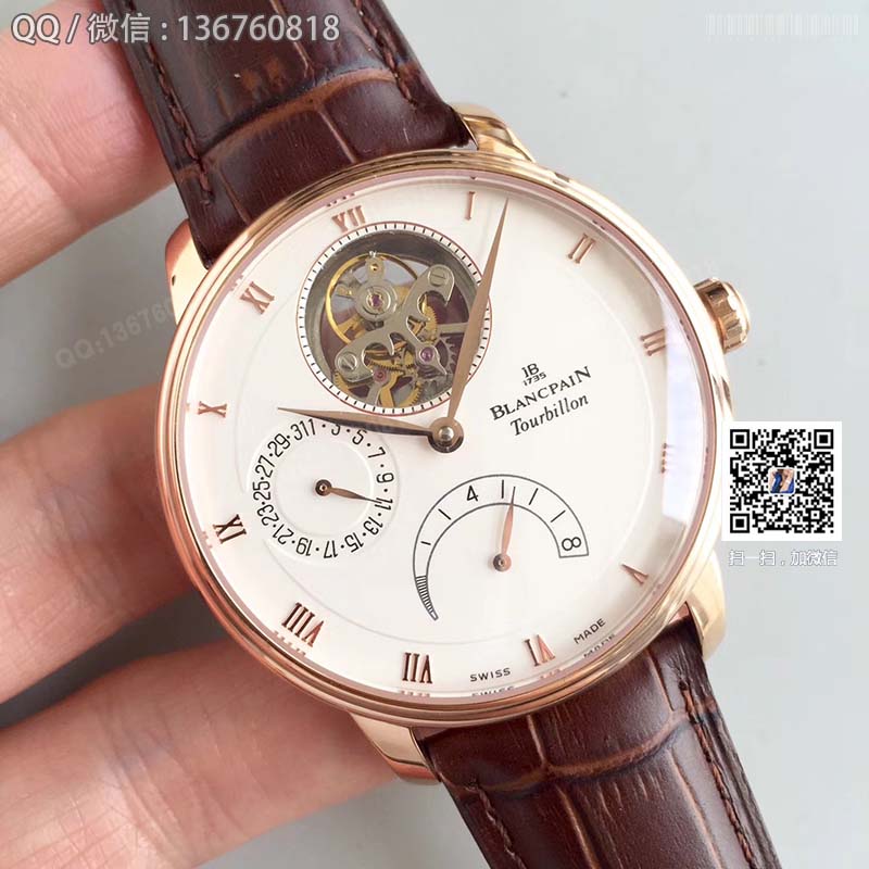 JB Blancpain Villeret series 6900-3430-55b tourbillon men's watch