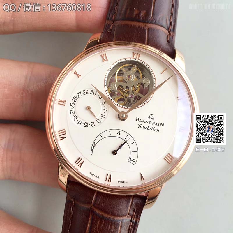 JB Blancpain Villeret series 6900-3430-55b tourbillon men's watch