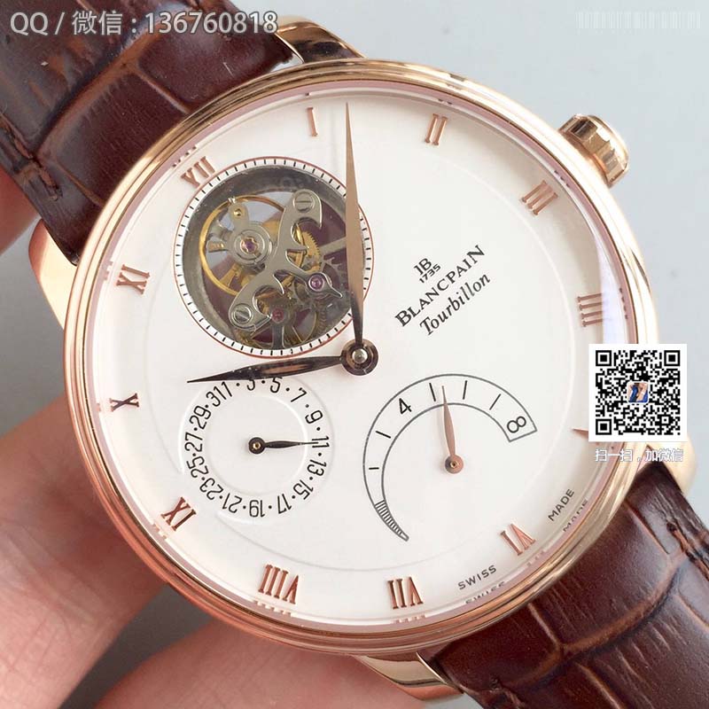 JB Blancpain Villeret series 6900-3430-55b tourbillon men's watch