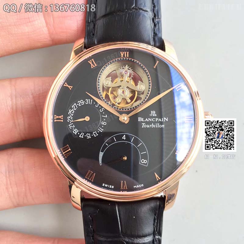 JB Blancpain Villeret series 6900-3430-55b tourbillon men's watch