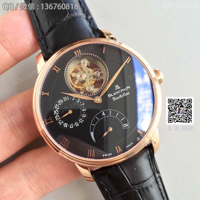 JB Blancpain Villeret series 6900-3430-55b tourbillon men's watch