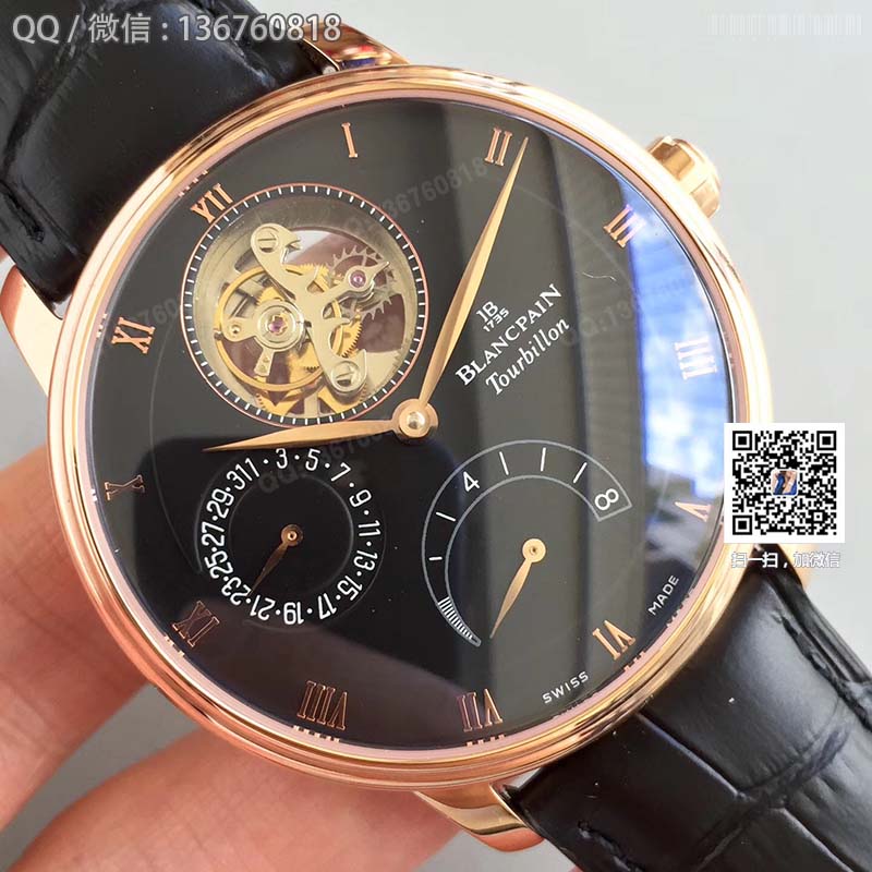 JB Blancpain Villeret series 6900-3430-55b tourbillon men's watch